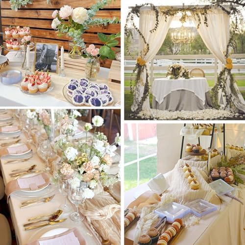 BLUETOP 10 Pack Beige Cream Cheesecloth Table Runner 35x120 Inches