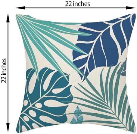 AGAYNA Tropical Pillow Covers 22x22 Navy Blue Aqua Teal Cyan Palm