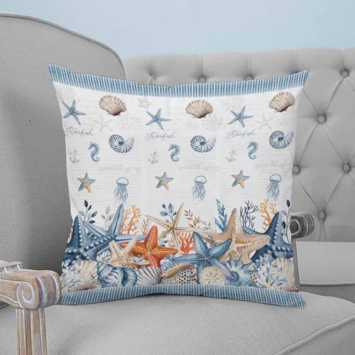 Coastal Starfish Pillow Covers 24x24 Set of 2, Orange Blue Summer
