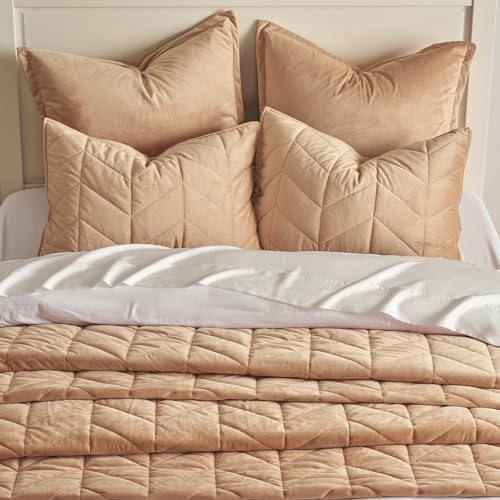 EverGrace 3 Pieces Matelasse Oversized Velvet Quilts, Queen, Khaki Tan