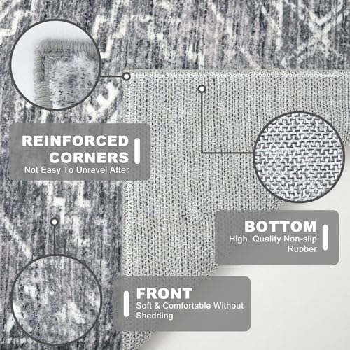 KILOCOCO Washable Runner Rug 2x6 ft Non-Slip Hallway Runners, Grey
