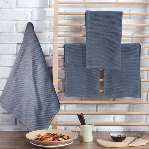 PY HOME & SPORTS Dish Towels Set - 17 x 25 Inches 4 Pieces Grey 100%