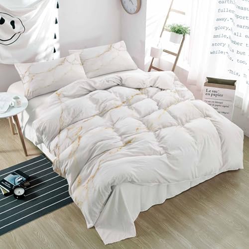 Duvet Cover Set Queen, Modern Marble Texture Abstract 3 Piece Bedding