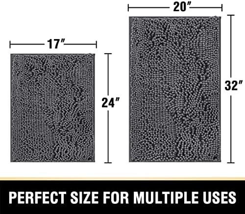 H.VERSAILTEX Chenille Bath Mat Set Non Slip 20"x32" & 17"x24", Grey