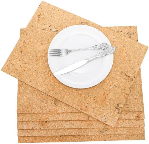 Fasmov 6 Pieces Cork Placemats, 17 x 12 Inch Heat Resistant Dining