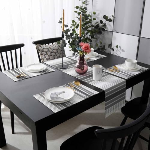 Minimalist Gray Stripe Table Runner and Placemats Set of 4 Farm