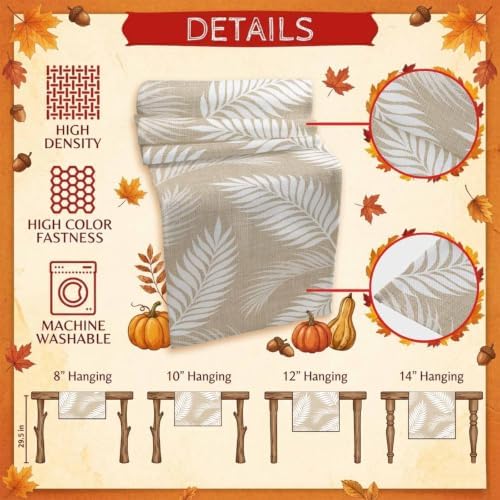 Beige Leaves Table Runner 108 Inch Long Dresser Scarves Linen