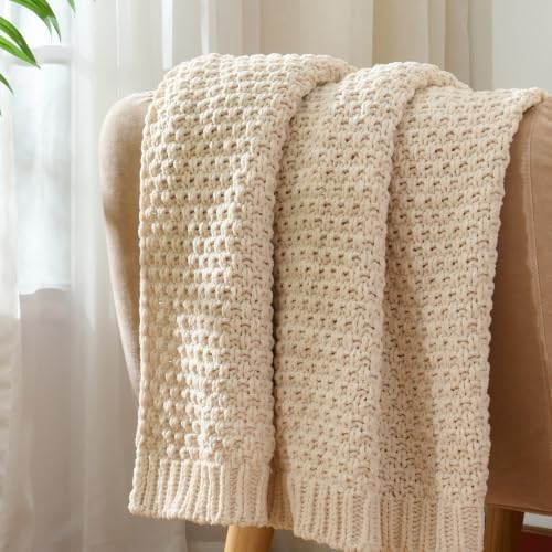 Chunky Chenille Knit Throw Blanket for Couch 60"x80"