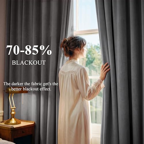 StangH Grey Velvet Curtains Room Darkening for Living Room, W52xL108