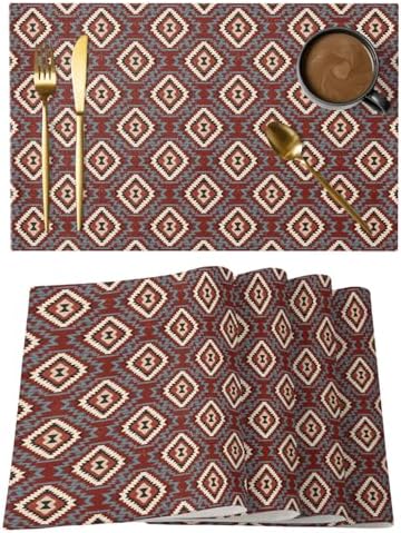 Round Placemats Set of 12 Neutral Geometric Place Mats Minimalist Boho