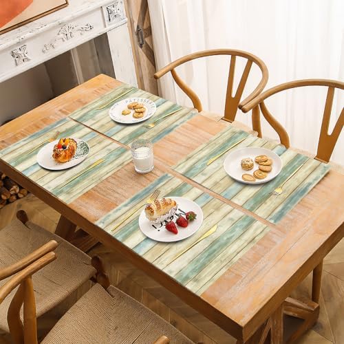 Cotton Linen Placemats Set of 8 – 45x30 cm Wood Grain Washable Table