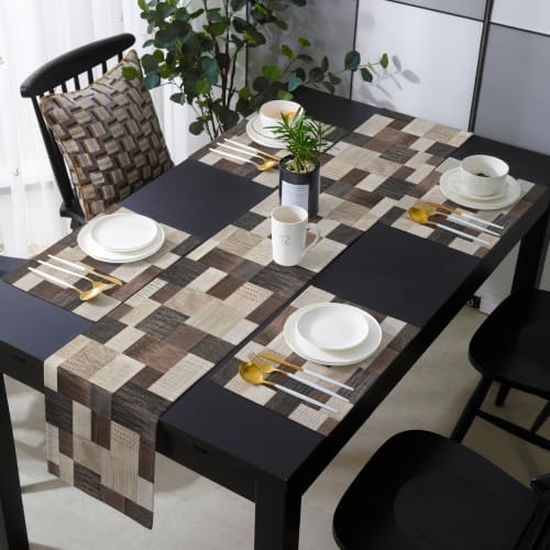 Brown Abstract Art Table Mats Set of 6 With Table Runner 90 Inches