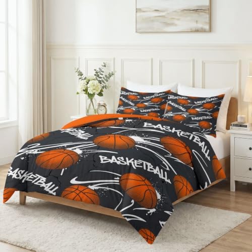 King Duvet Cover Set Soft Microfiber Graffiti Basketball