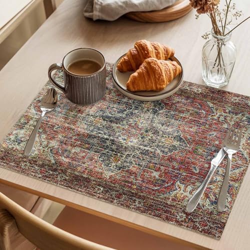 Placemats Set of 8, Boho Vintage Woven Placemat, Linen Place Mats for