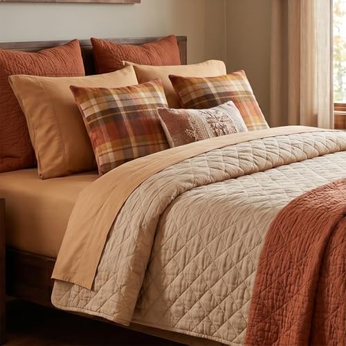 Fall Plaid Pillow Covers 22x22 Inch Orange Brown Checkered Throw