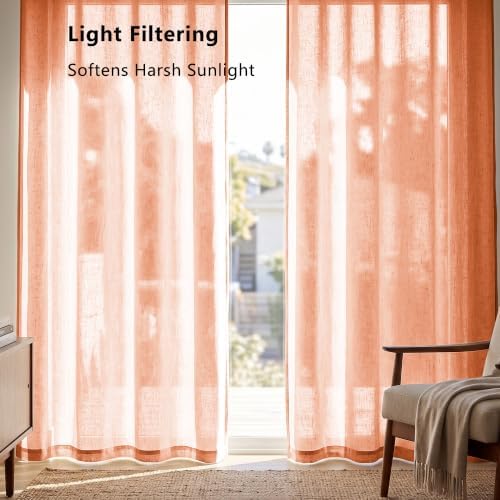 Linen Blended Sheer Curtains & Drapes - 96 Inches 2 Panels Set