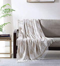 Woven Throw Blanket Taupe Geometric Reversible Super Soft Lightweight