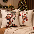 Christmas Pillow Covers 18x18 Ivory Red Deer Farmhouse Decor for Couch