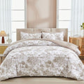 DJY Khaki Comforter Set Full Size,7 Pieces Bed in a Bag Botanical