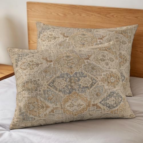 Beige Grey Boho Duvet Cover Set 3 Pieces with Zipper Closure, Vintage