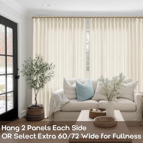 SHINELAND Warm Beige Linen Pinch Pleated Curtains 108 Inches Long