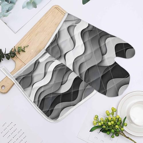 Quilted Cotton Terry Cloth Oven Mitt, Pot Holder Black Grey White