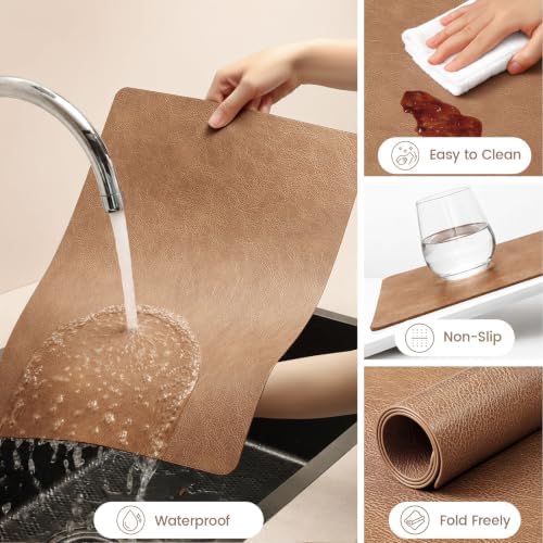 homing Faux Leather Vinyl Placemats Set of 6, Easy to Clean, Camel