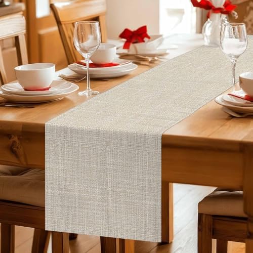 Beige Solid Table Runner Minimalist Cloth Cream Khaki Linen Texture