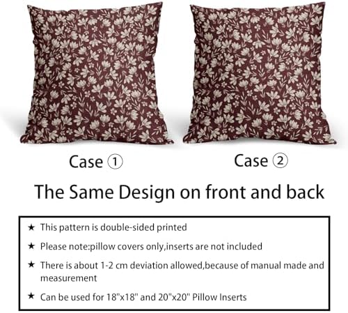 Burgundy Pillow Covers 18x18 Set of 2 Vintage Floral Rustic Old Style