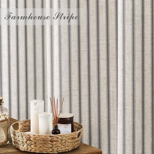 Farmhouse Striped Shower Curtain Grey Vintage Linen Curtain 72"W X