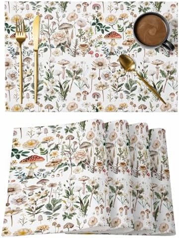 Placemats Set of 8, Pastoral Botanical Woven Placemat, Linen Place