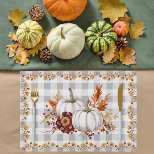 Grey Fall Placemats Set of 8,Cotton Linen Fabric Place