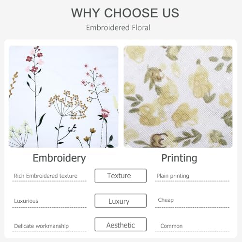YINFUNG Cotton Duvet Cover Set White Queen Floral Embroidered Flower