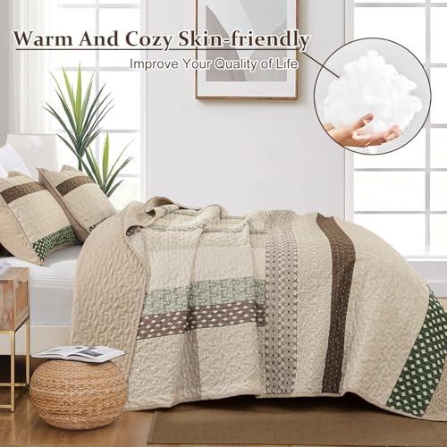 WONGS BEDDING Khaki Quilt King Size (110" x 90"), Soft Stripe