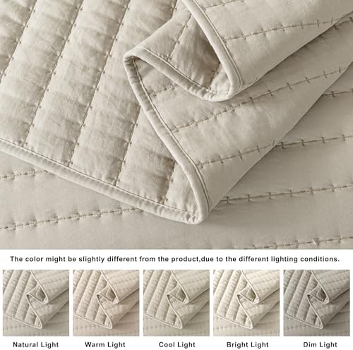 ROARINGWILD Beige Quilted Quilt Set, King Size, Lightweight, 3 Pieces