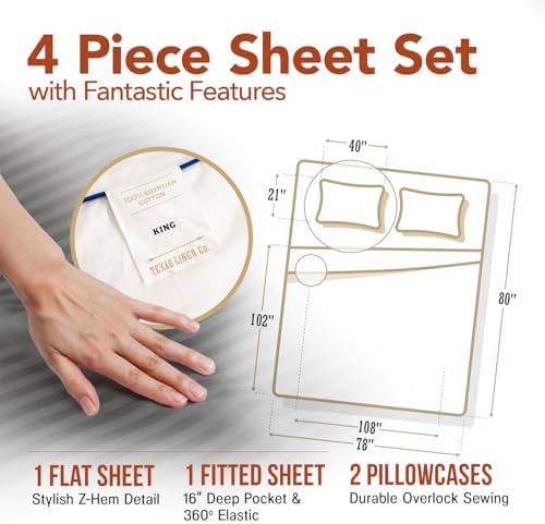 TEXAS LINEN CO. King Size Sheets Set - 600 Series Egyptian Cotton