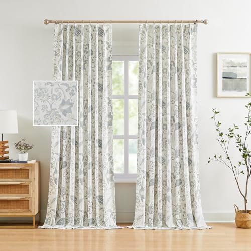 Kayne Studio Blue Grey Botanical Floral Pinch Pleated Blackout