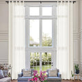 Fcosie Ivory White Natural Linen Extra Long Curtain with Grommets Top
