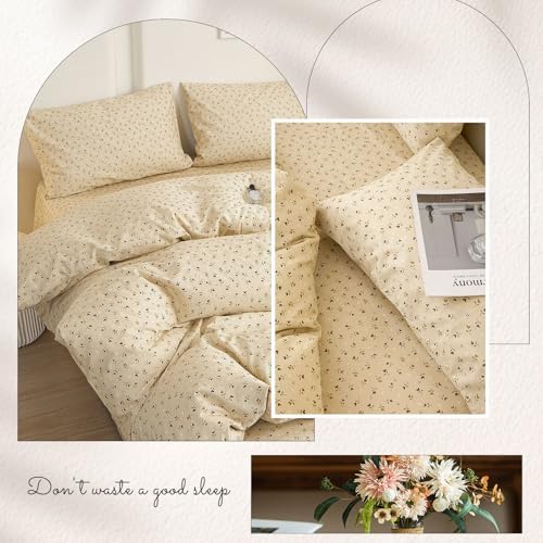 HighBuy Floral Cotton Duvet Cover Set Queen Size, Vintage Floral Duvet