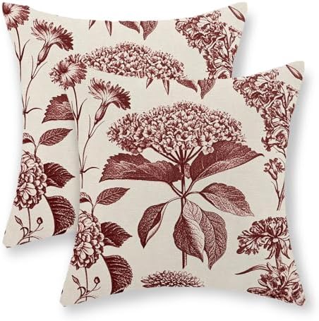Burgundy Red Pillow Covers 18x18 Set of 2 Vintage Boho Floral