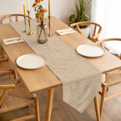Modern Minimalist Art Table Runner 108 Inches Long, Solid Color Linen