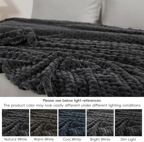 PHF Soft Cozy Fleece Blanket King, 340GSM Lightweight Warmth, Dark