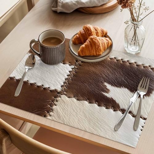 Placemats Set of 8, Brown White Leather Texture Woven Placemat, Linen