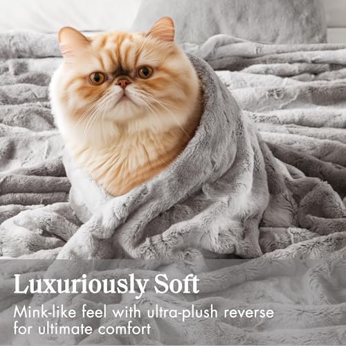 Madison Park Zuri Reversible Faux Fur Bed Blanket, 108 x 90, Grey
