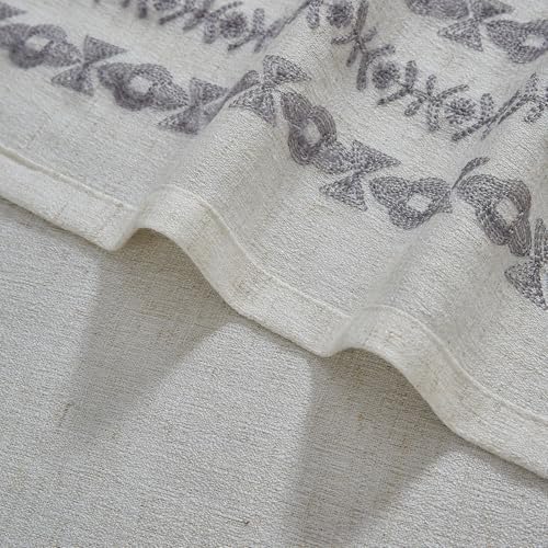 Boho Curtains for Bedroom 63 Inch Length Beige Linen Curtains for