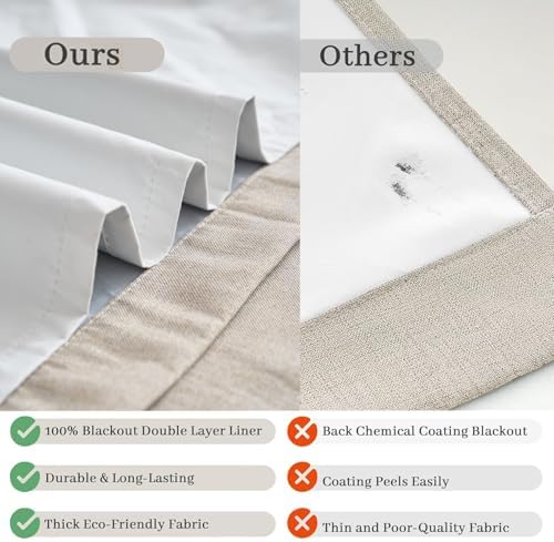 jinchan Linen Textured Blackout Curtains Back Tab 52 x 108 Inch 2