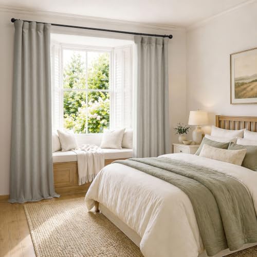 Faux Linen Curtains for Living Room (1 Panel) - 50W X 84L, Oatmeal