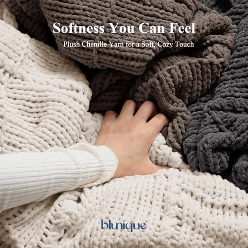Chenille Knit Throw Blanket, Soft Cable Knit Blanket with Openwork
