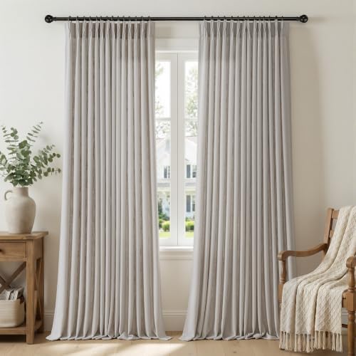 Semi Sheer Pinch Pleated Linen Curtains for Living Room 108 Inches