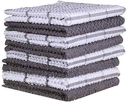 AMOUR INFINI Bundle Pack of 4 Terry Dish Towels + 8 Dish Cloths Highly